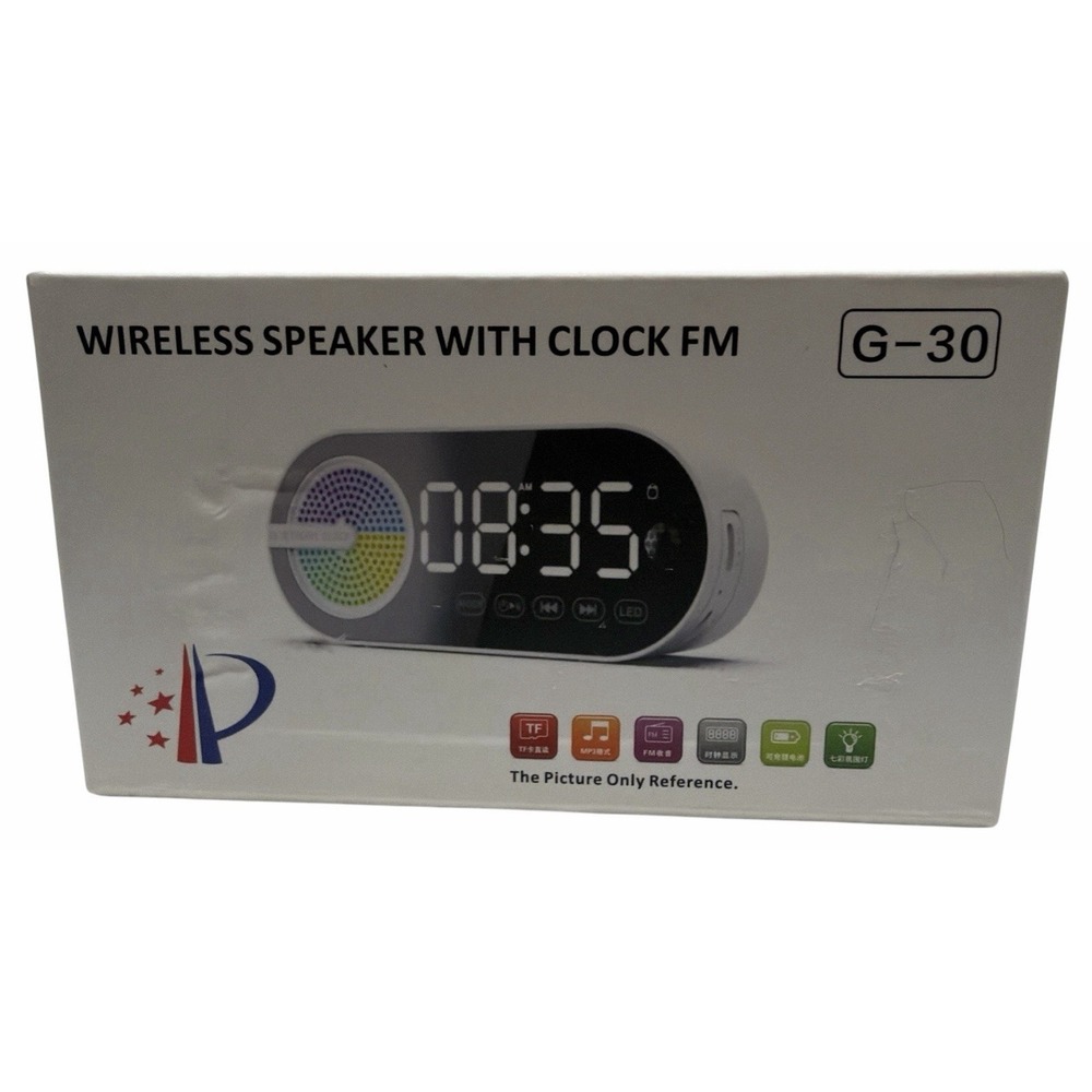 G-30 Bluetooth Alarm Clock Speaker FM Radio LED Light USB-C White New